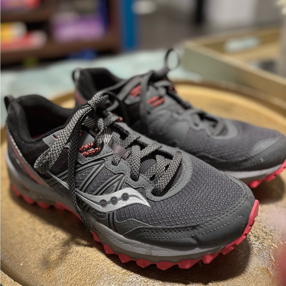 Saucony Grey and Pink Trail Shoes